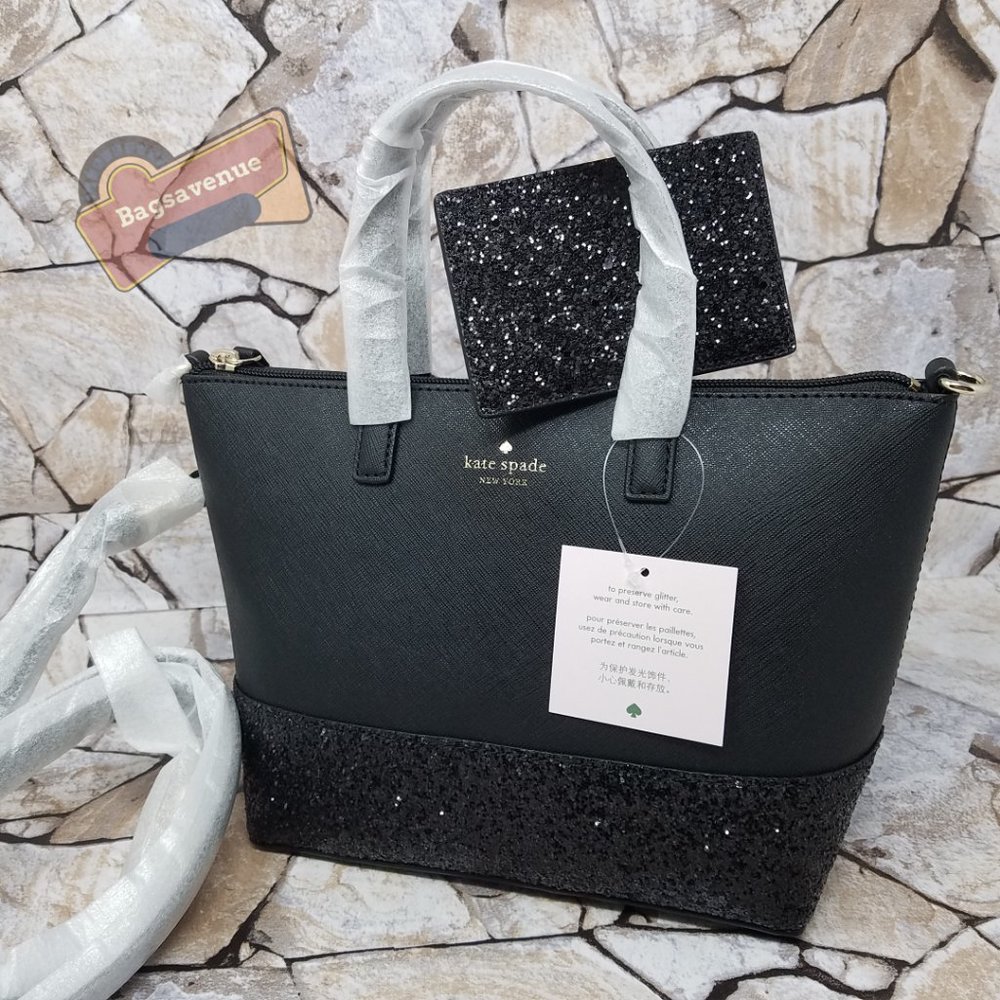 #bagsavenue ina greta satchel black glitter slim card set crossbody Kate Spade